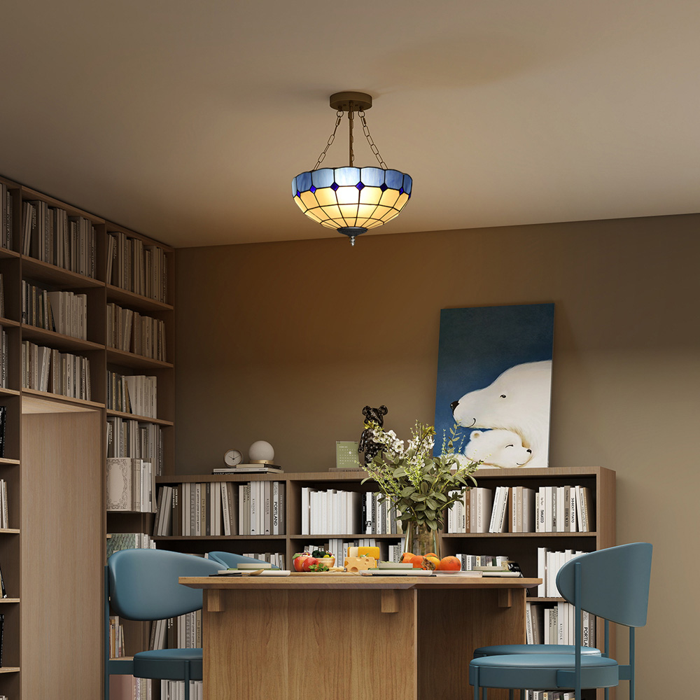HOMCOM Blue Tiffany Style Ceiling Light Image 4