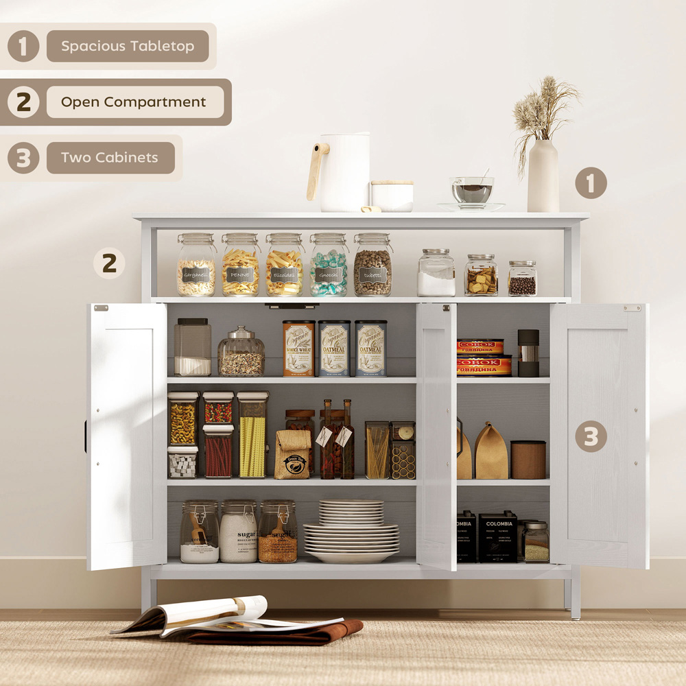 Portland 3 Door Single Shelf White Industrial Kitchen Sideboard Image 8