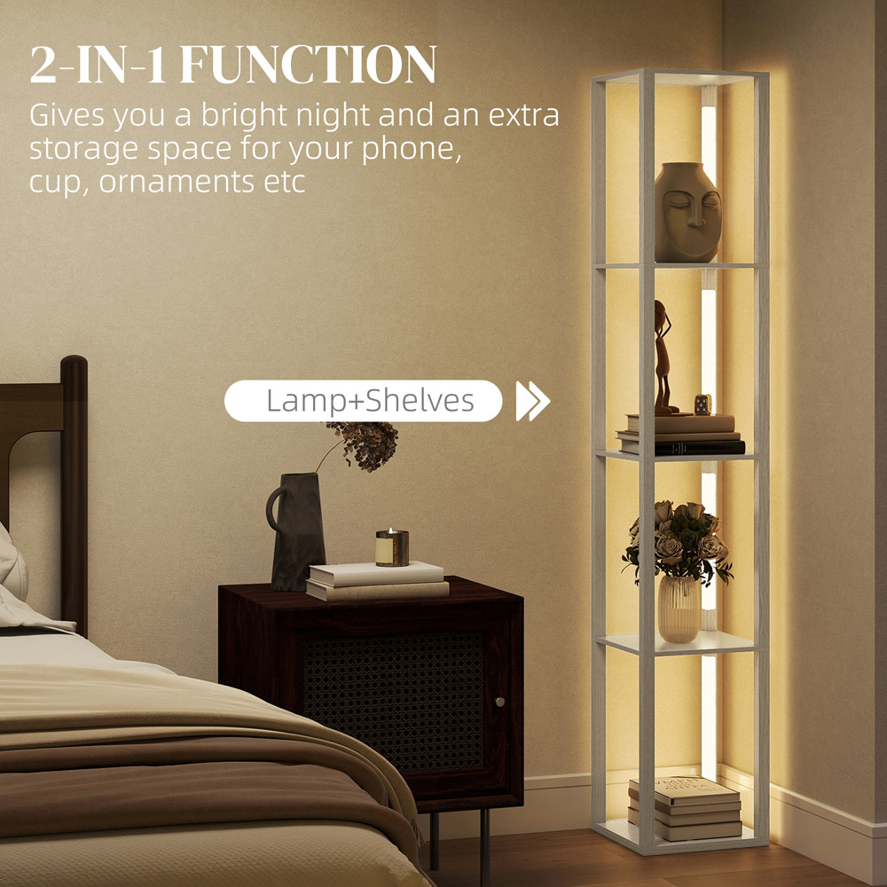 Portland 4 Shelf Oak LED Floor Lamp with Foot Switch Image 5