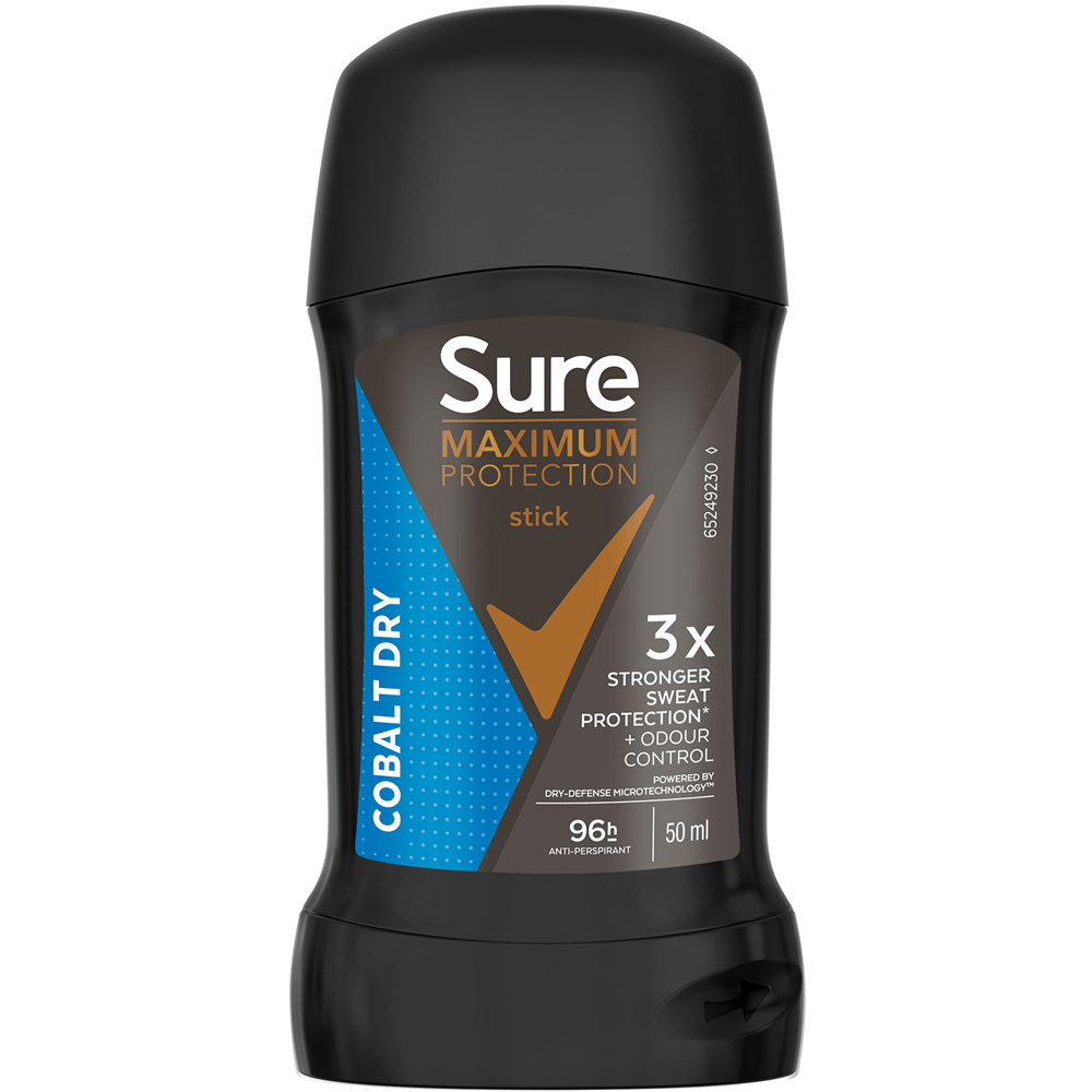 Sure Men Maximum Protection Cobalt Dry Anti-Perspirant Cream Stick 50ml 6 Pack Image 2