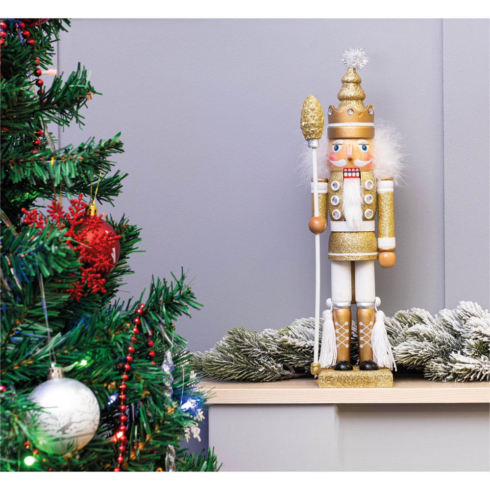St Helens Gold and White Christmas Nutcracker with Staff Image 3