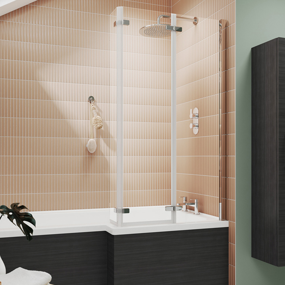 nuie Polished Chrome L-Shaped Double Hinged Bath Screen 6mm Image 2