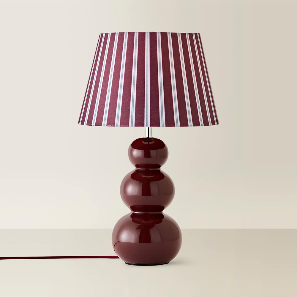 ValueLights Edie Stripe Shade Burgundy Bobble Ceramic Table Lamp with Bulb Image 3