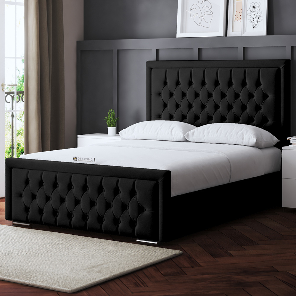 DS Living Allegra Double Black Upholstered Bed Frame with Headboard Image 1