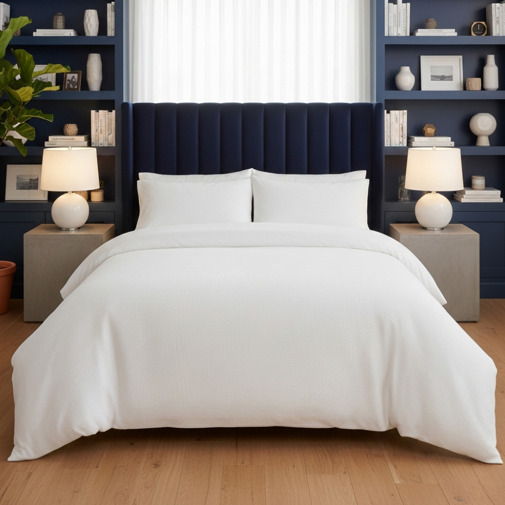 MHG Living Single White Chunky Waffle Duvet Cover Set Image 1