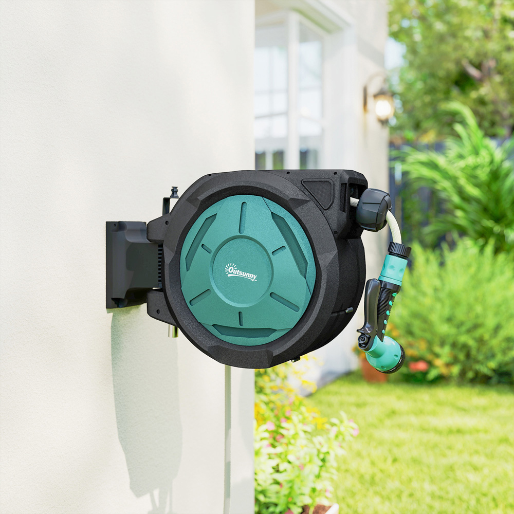 Outsunny Black Retractable Hose Reel Wall Mounted with Lock 20m Image 3