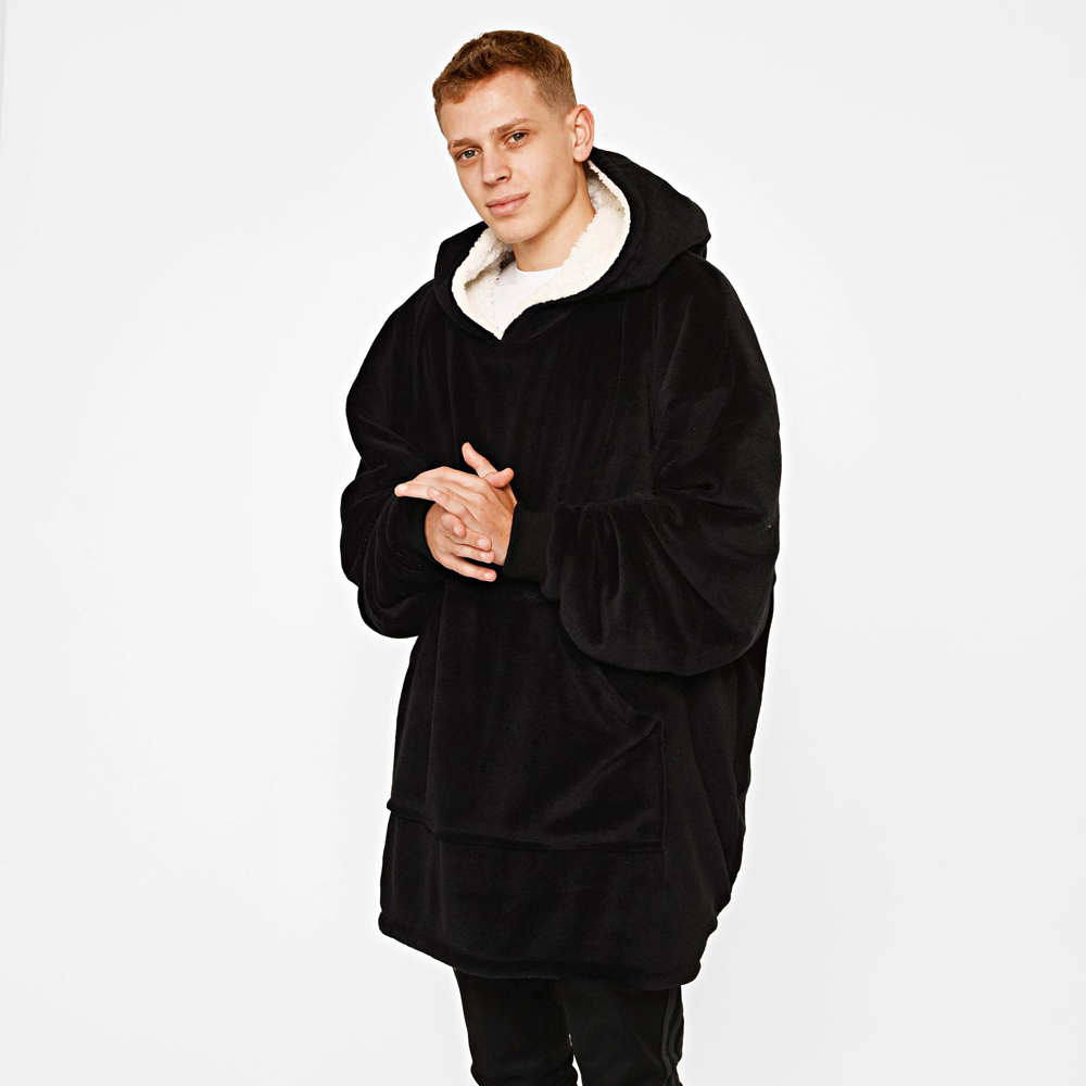Sienna Black Sherpa Oversized Hoodie Blanket Image 3