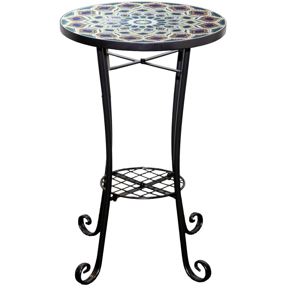 Shatchi Casablanca 2-in-1 Single Shelf Mosaic Ceramic Tile Top Plant Stand Side Table Image 2