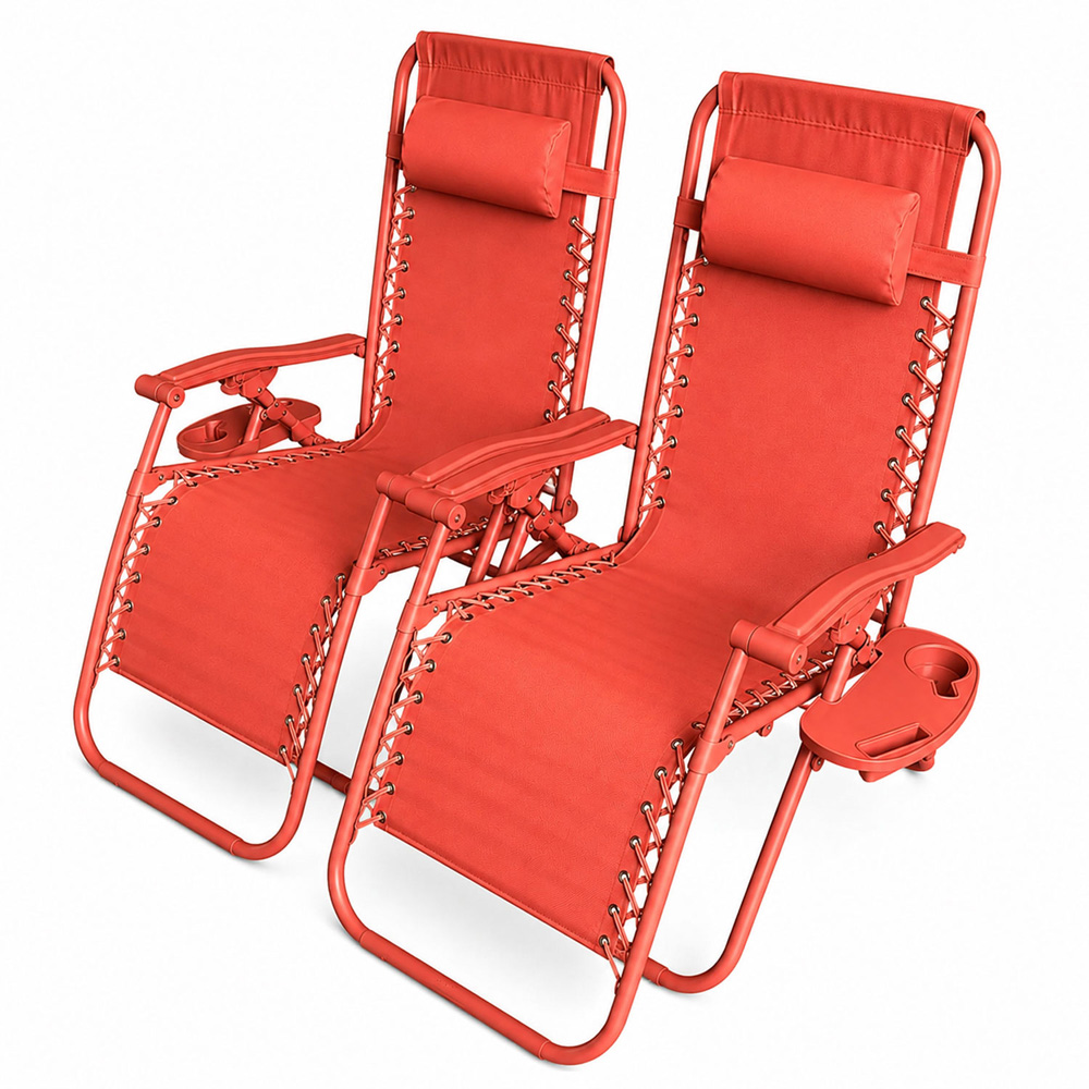 Neo Set of 2 Red Zero Gravity Reclining Foldable Sun Loungers Image 3
