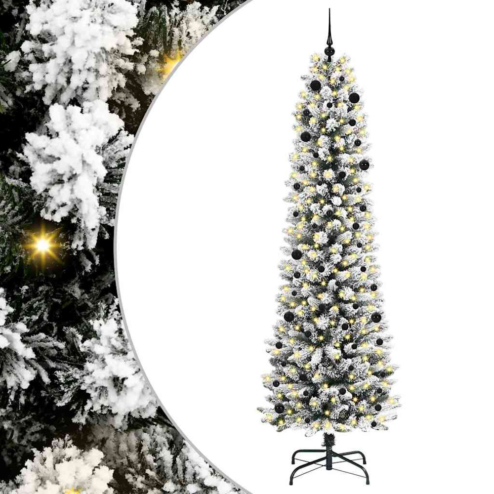 vidaXL Pre-Lit Warm White LED and Black Baubles White Artificial Christmas Tree with Stand 8ft Image 2
