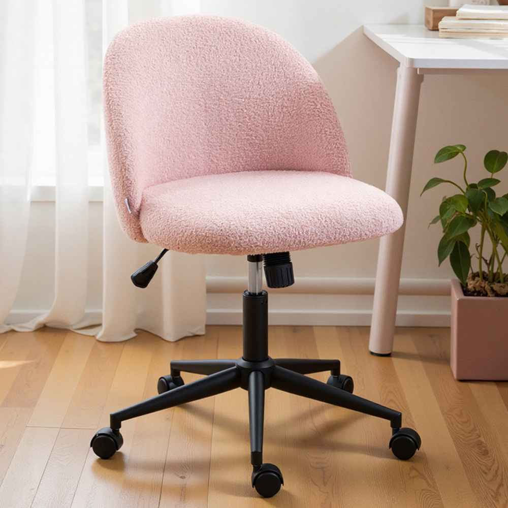 Portland Light Pink Teddy Fleece Height Adjustable Swivel Office Chair Image 1