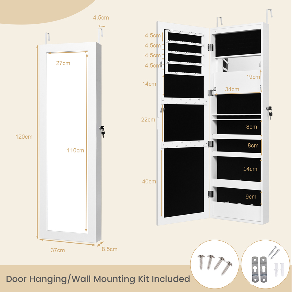 Costway White LED Mirror Jewellery Cabinet Image 8