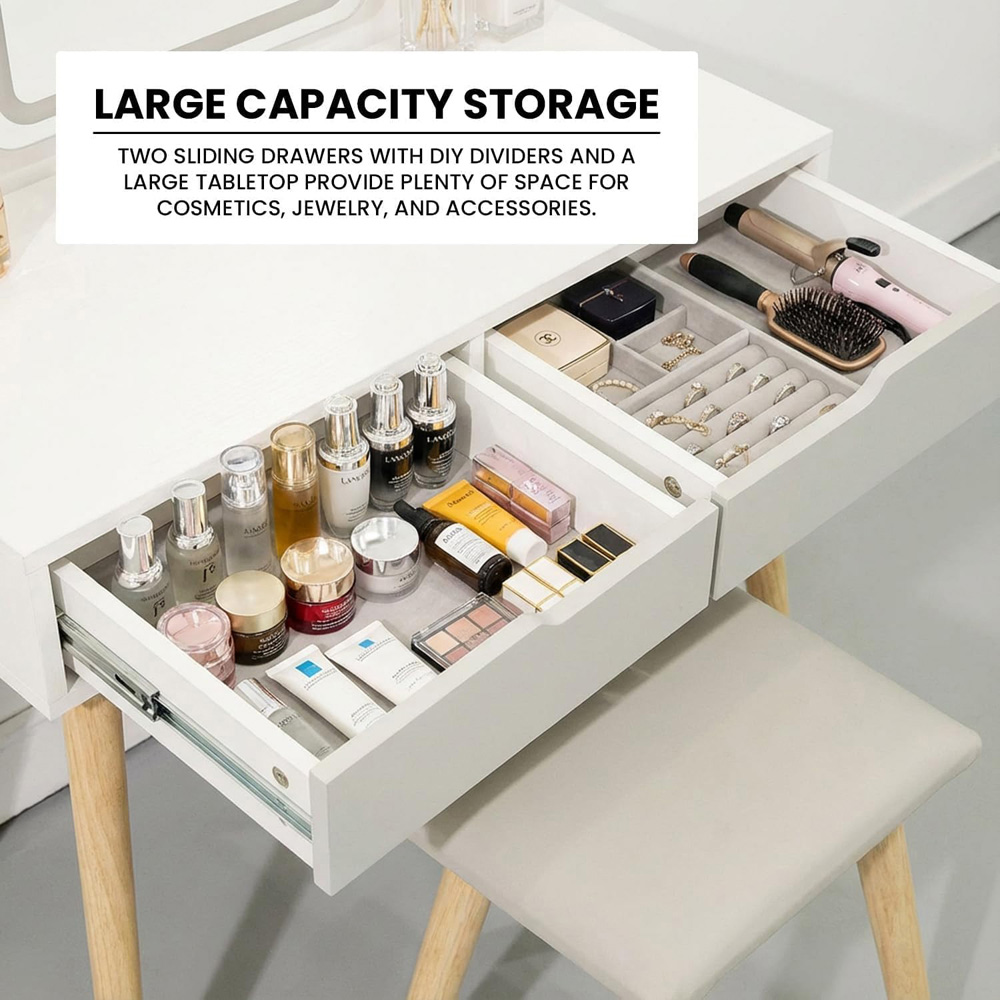 Alivio 2 Drawer Grey Vanity Dressing Table Set with LED Mirror Image 5