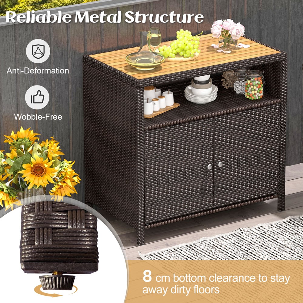 Costway 2 Door Single Shelf Brown Rattan Storage Cabinet Image 8