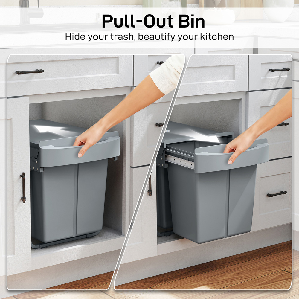 HOMCOM Grey Dual Pull Out Bin 40L Image 8
