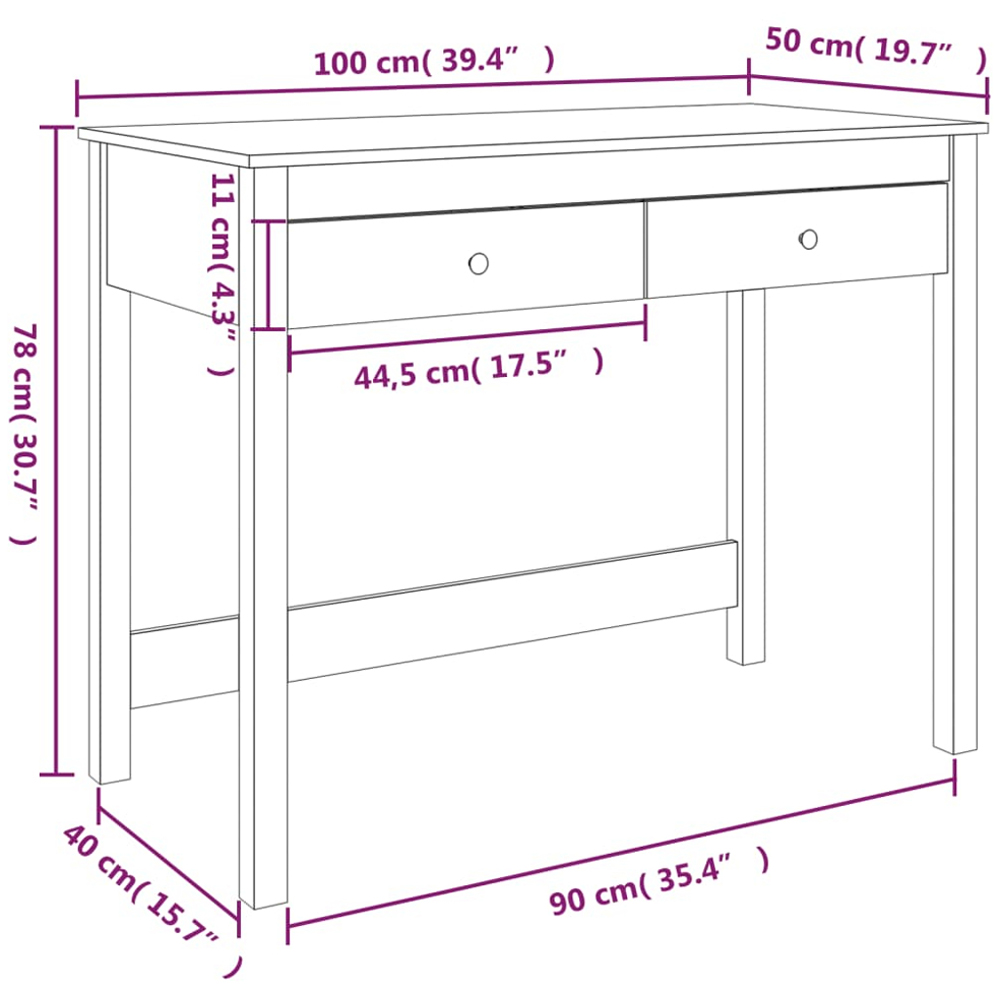 vidaXL 2 Drawer Computer Desk White Image 9