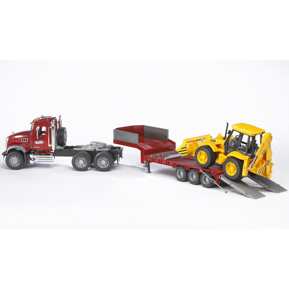 Bruder Kids MACK Granite Low Loader Truck with JCB 4CX Backhoe Loader Playset Model Image 3
