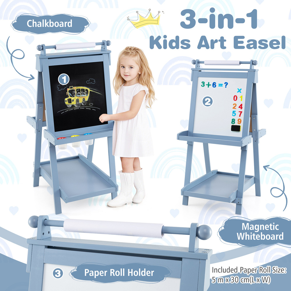 Costway 3-in-1 Kids Blue Double Sided Foldable Art Easel Image 5