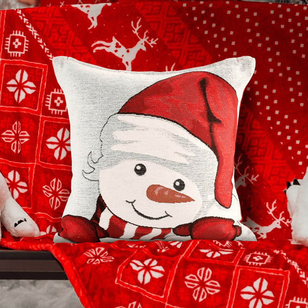 Noel Square Xmas Snowman Cotton Chenille Cushion Image 2