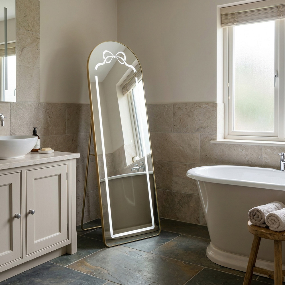 Standing LED Bow Mirror Gold Image 6