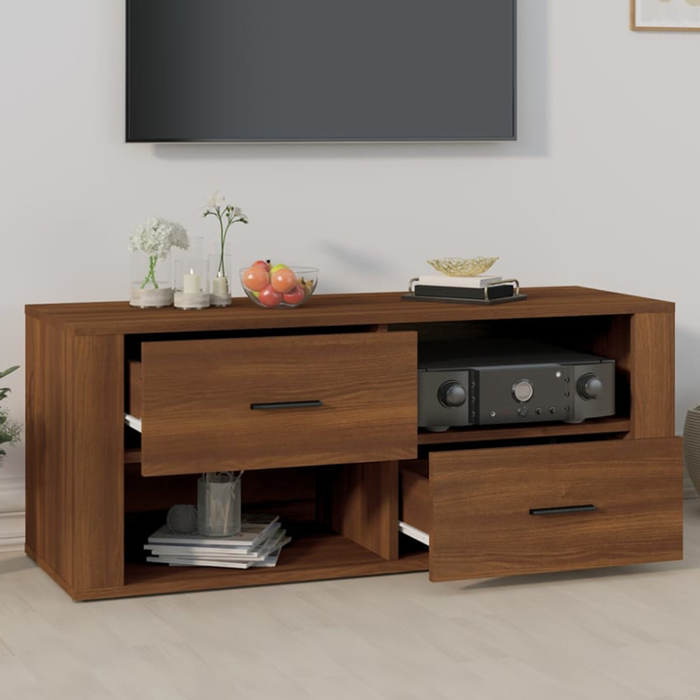 vidaXL 2 Drawer 2 Open Shelf Brown Oak TV Cabinet Image 1
