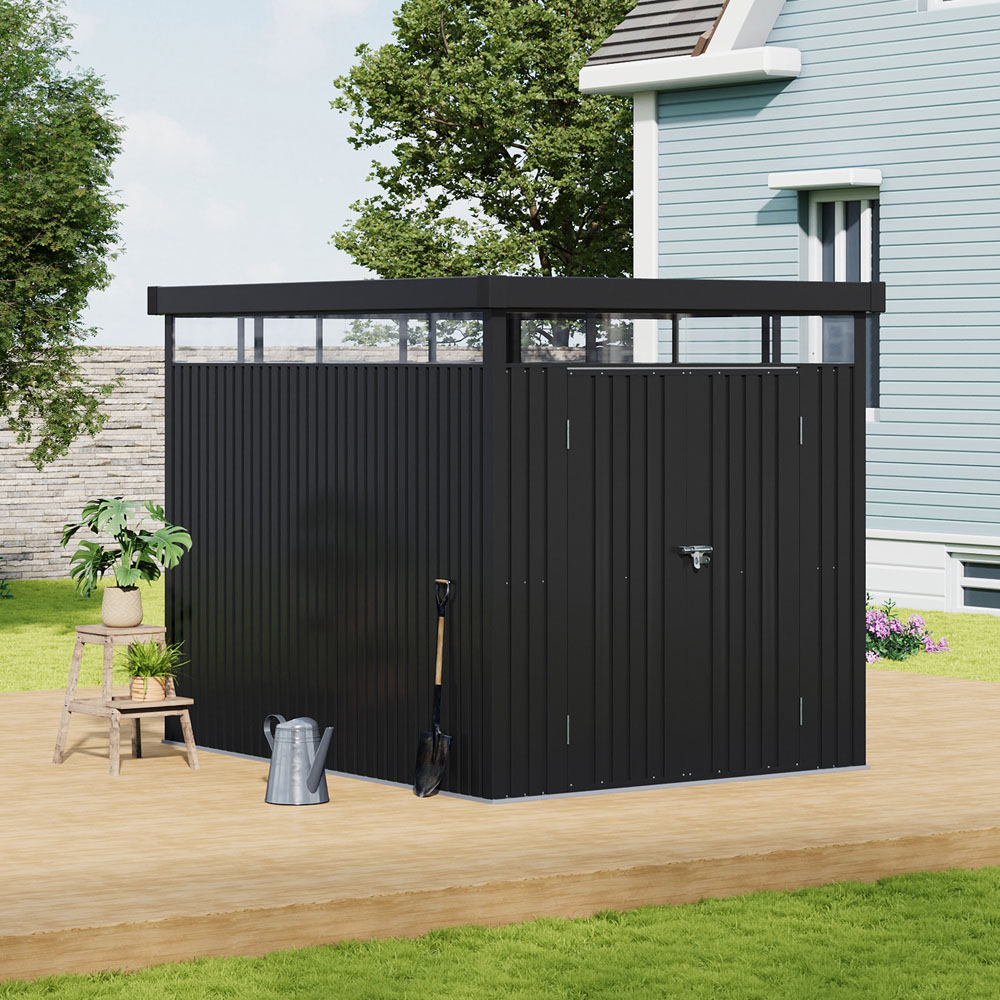 Living and Home 6 x 8ft Anthracite Metal Pent Garden Storage Shed Image 2