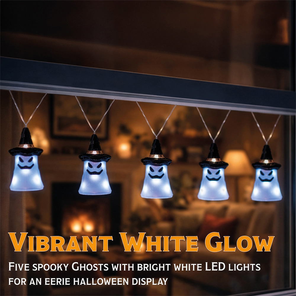 FXLab 8 White LED Acrylic Ghost Outdoor Halloween Decoration Set of 5 Image 3