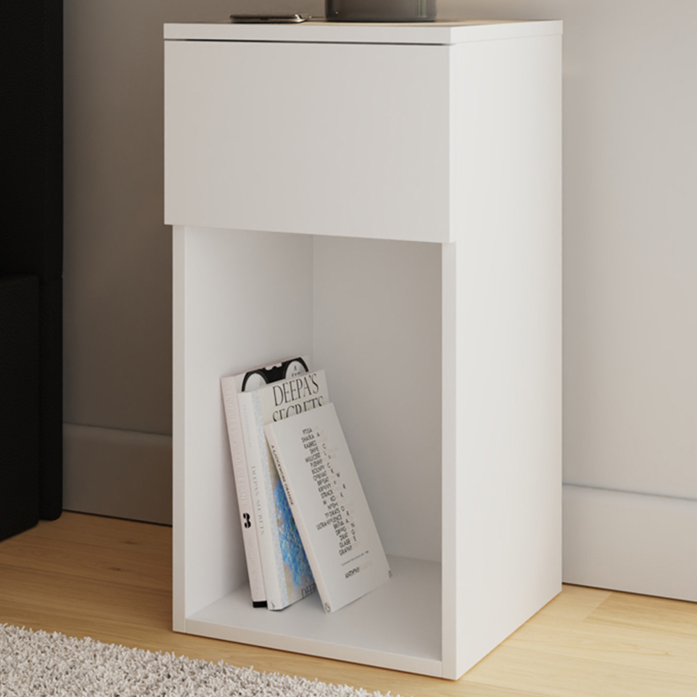 GFW Finn Single Drawer Single Shelf White Slim Bedside Table Image 1