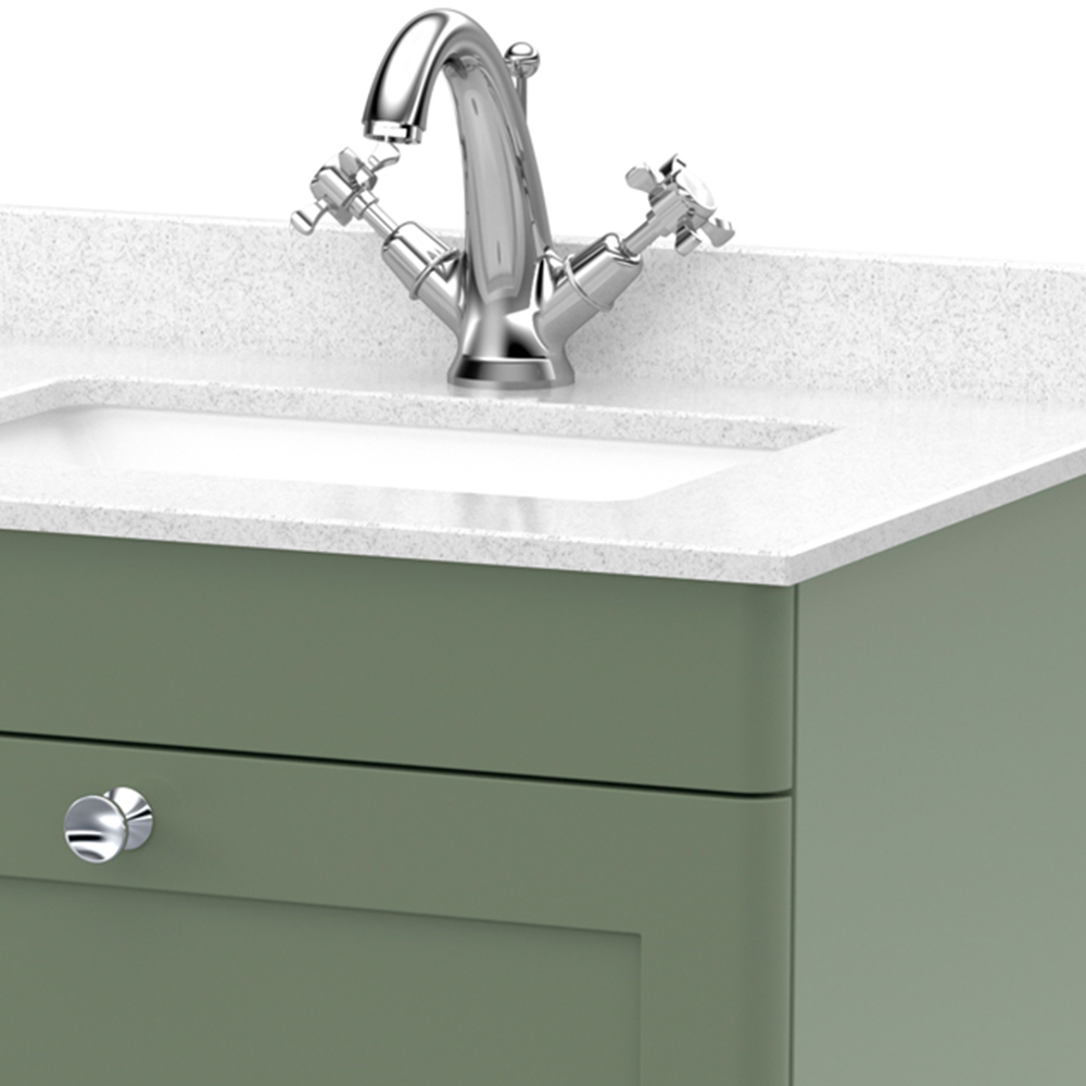 nuie Classique Single Drawer Satin Green Wall Hung Unit and 1 Tap Hole Marble Top Square Basin 600mm Image 2