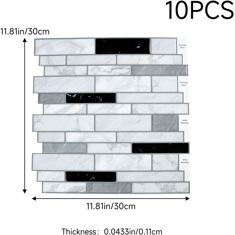 Living and Home Brick Effect White and Black Self Adhesive Wall Sticker 10 Pack Image 8