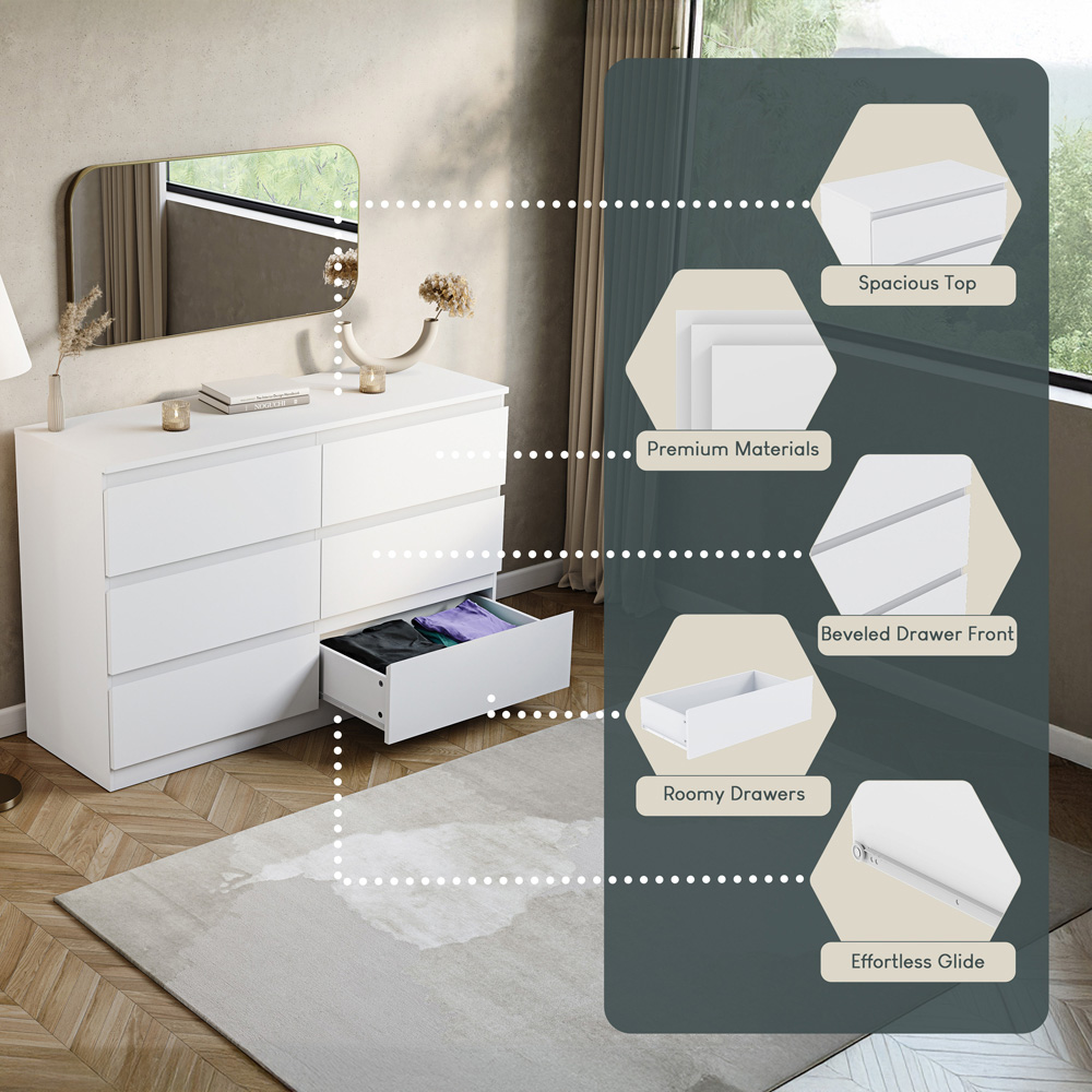 VIDA DESIGNS Denver 6 Drawer White Chest of Drawers Image 7