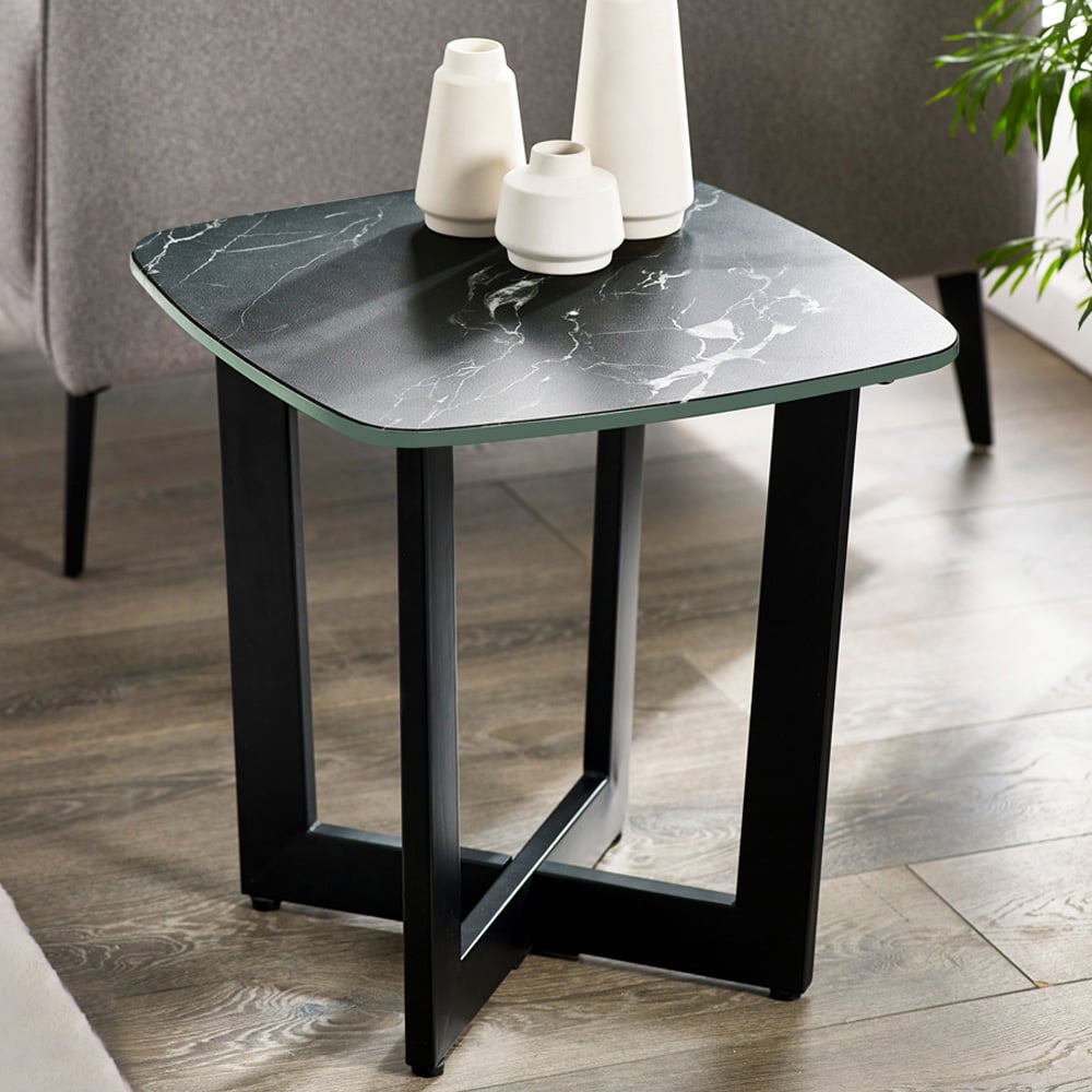 Julian Bowen Olympus Black Marble Lamp Table Image 1