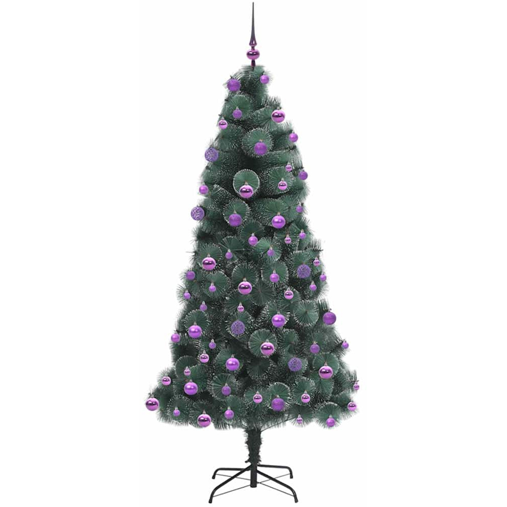 vidaXL Pre-Lit Lilac Baubles Green Artificial Christmas Tree 7ft Image 4