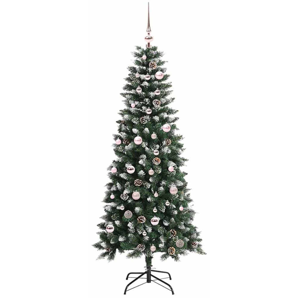 vidaXL Pre-Lit Pink Baubles Green Artificial Snow Tipped Christmas Tree 5ft Image 4