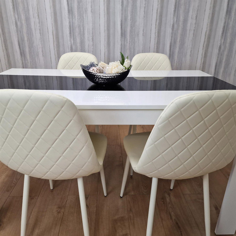 Kosy Koala 4 Seater Faux Leather Gem Pattern Dining Set White Black and Cream Image 6