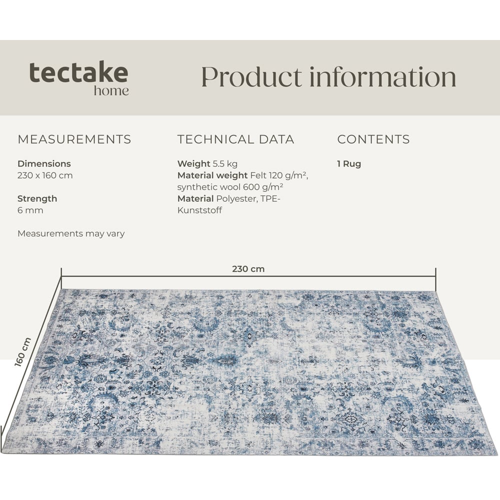 tectake Amara Vintage Non Slip Rug 230 x 160 x 0.6cm Image 8