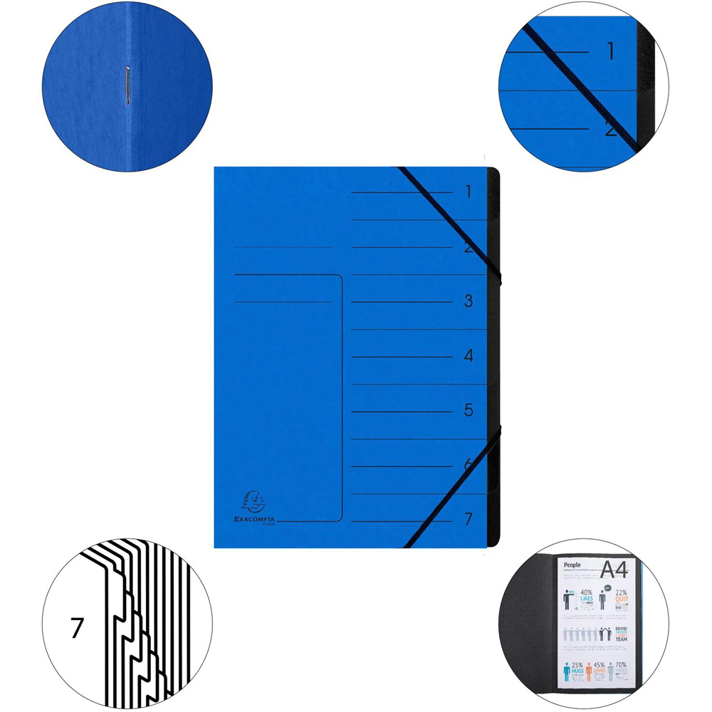 Exacompta A4 7 Compartment Blue Elastic Multipart File Folder 10 Pack Image 5