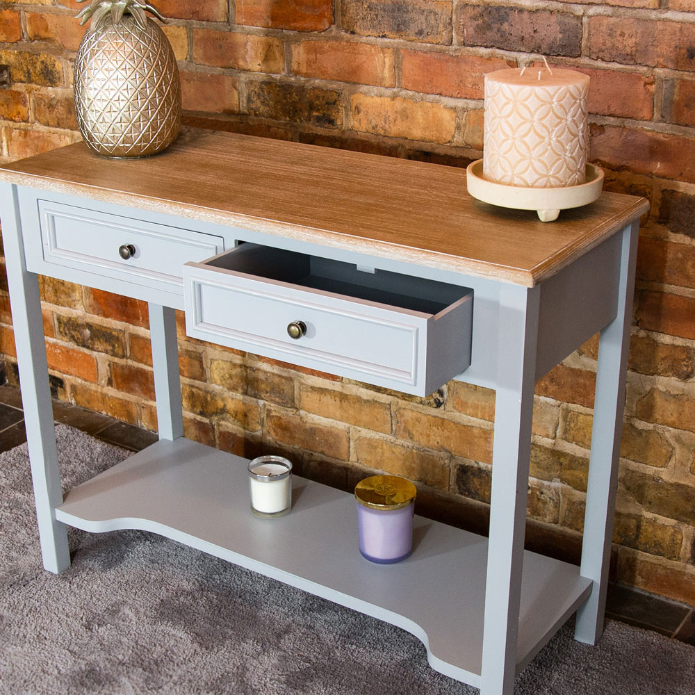 Charles Bentley Loxley 2 Drawers Grey Console Table Image 6