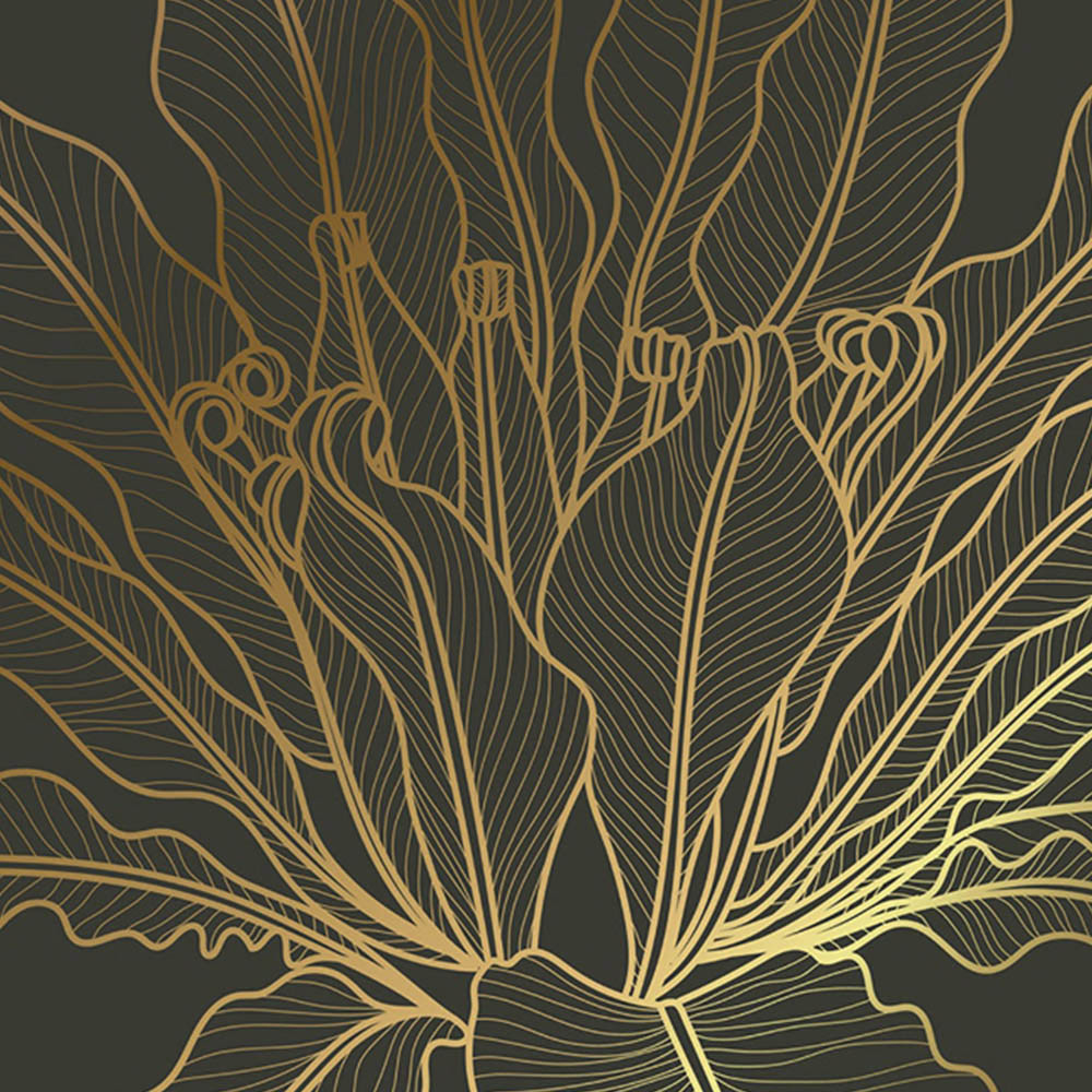 Benjamin Tate Design 6 Pack Black and Gold Split Leaf Line Art Placemats Image 3