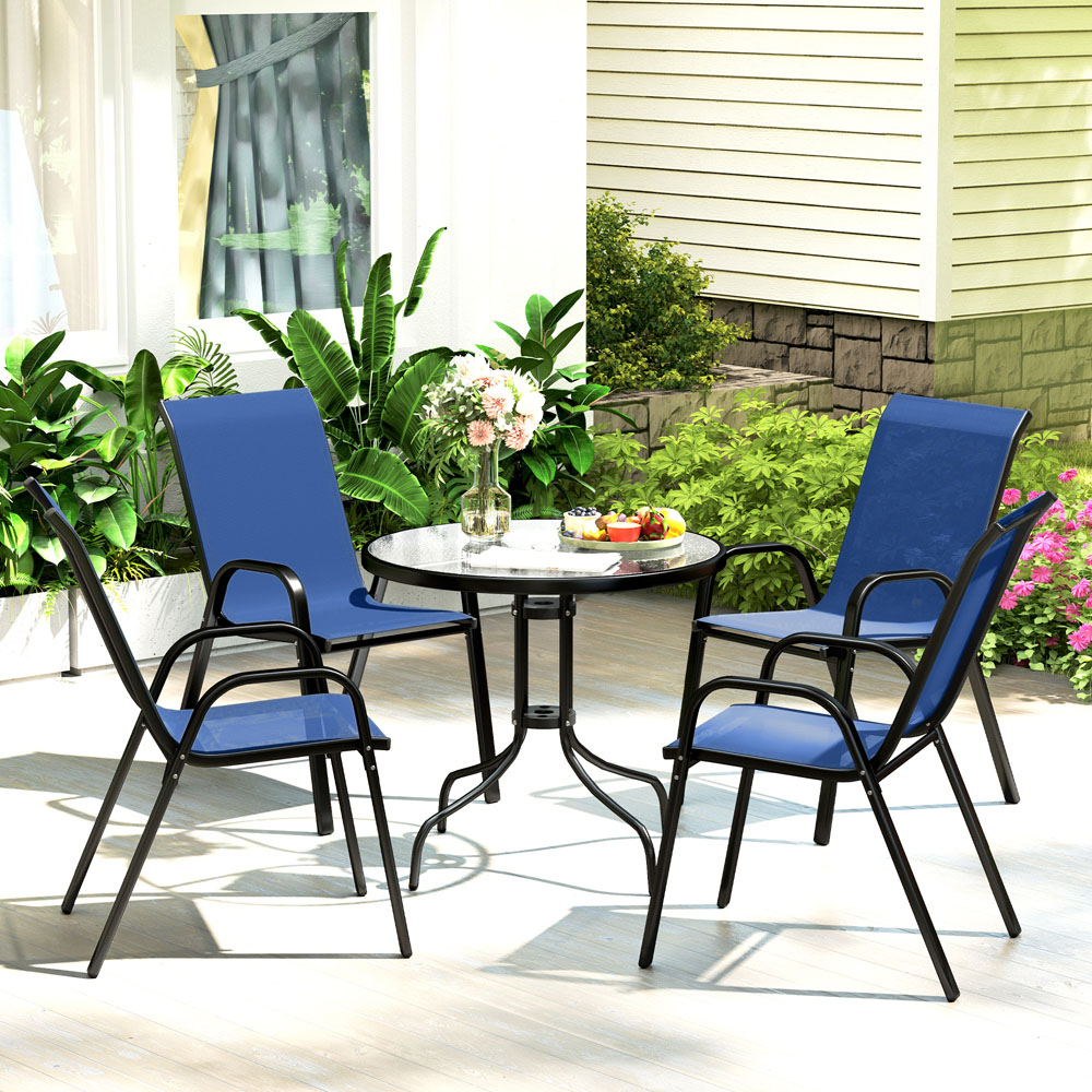Outsunny 4 Seater Round Garden Dining Set with Parasol Hole Blue Image 1