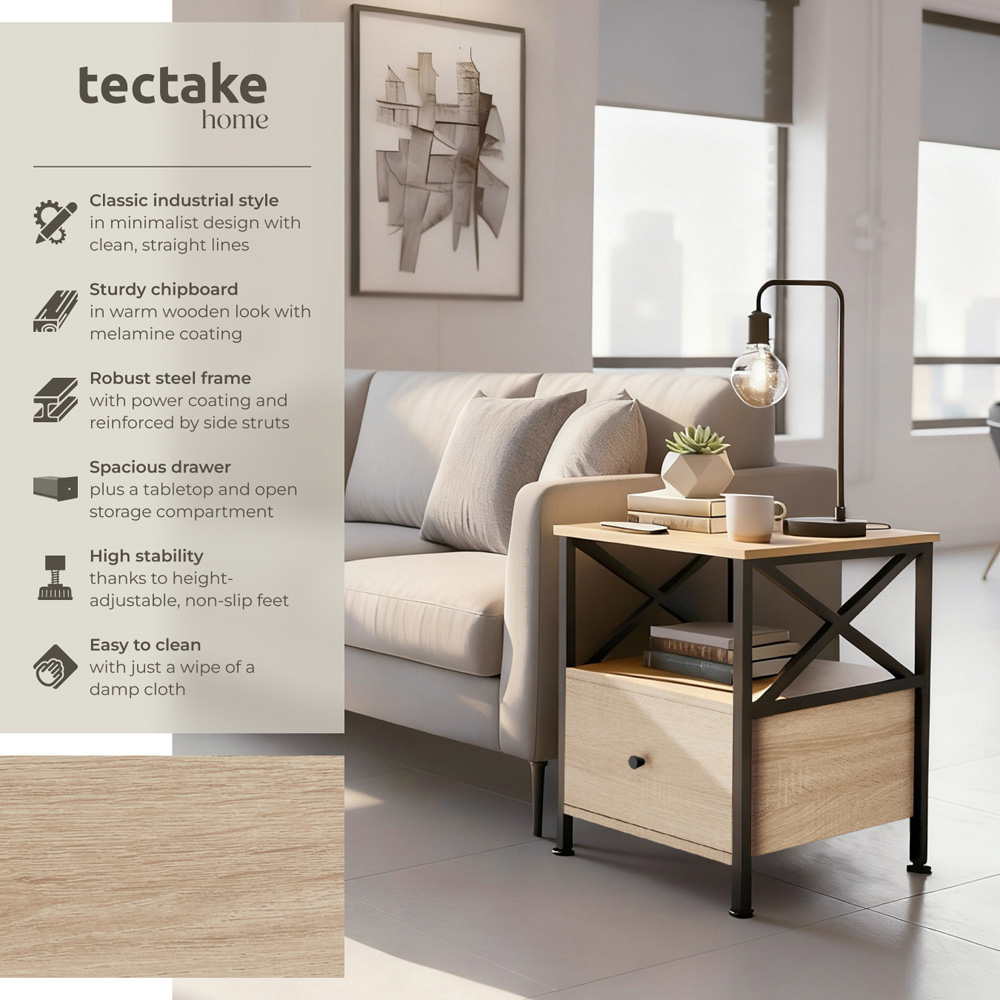 tectake Falkirk Single Drawer 2 Shelf Light Sonoma Oak Bedside Table Image 3