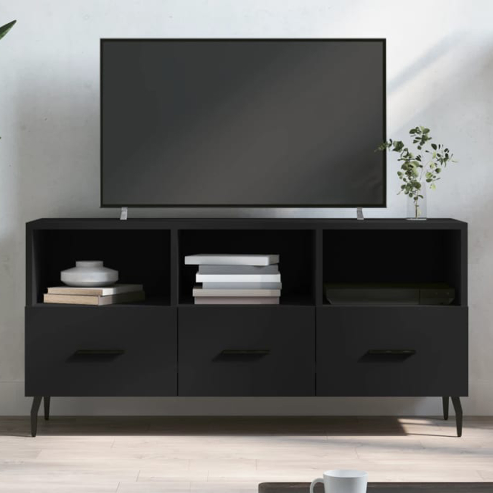 vidaXL 3 Drawer 3 Shelf Black TV Cabinet Image 1