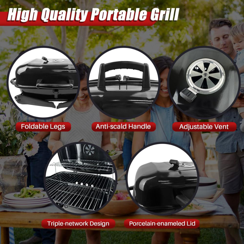 Alivio Black Portable Barbecue Charcoal Grill Image 8