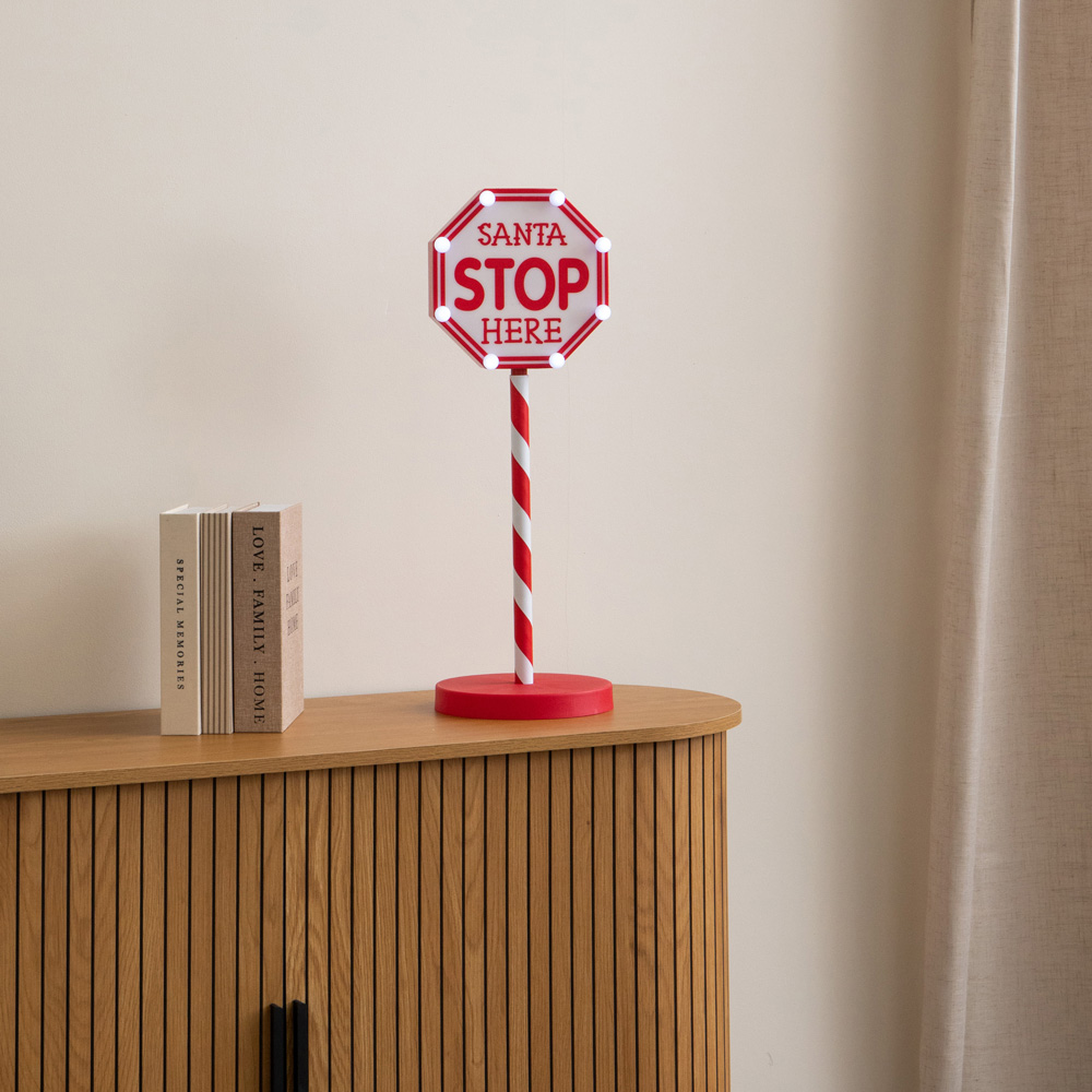 Samuel Alexander 8 White LED Light-Up Santa Stop Here Christmas Sign 57cm Image 8