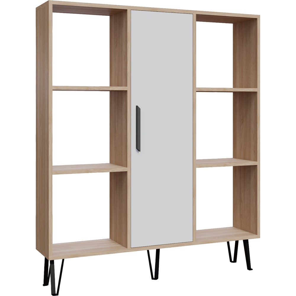 Decorotika Peoria Single Door 6 Shelf Oak and White Bookcase Image 2