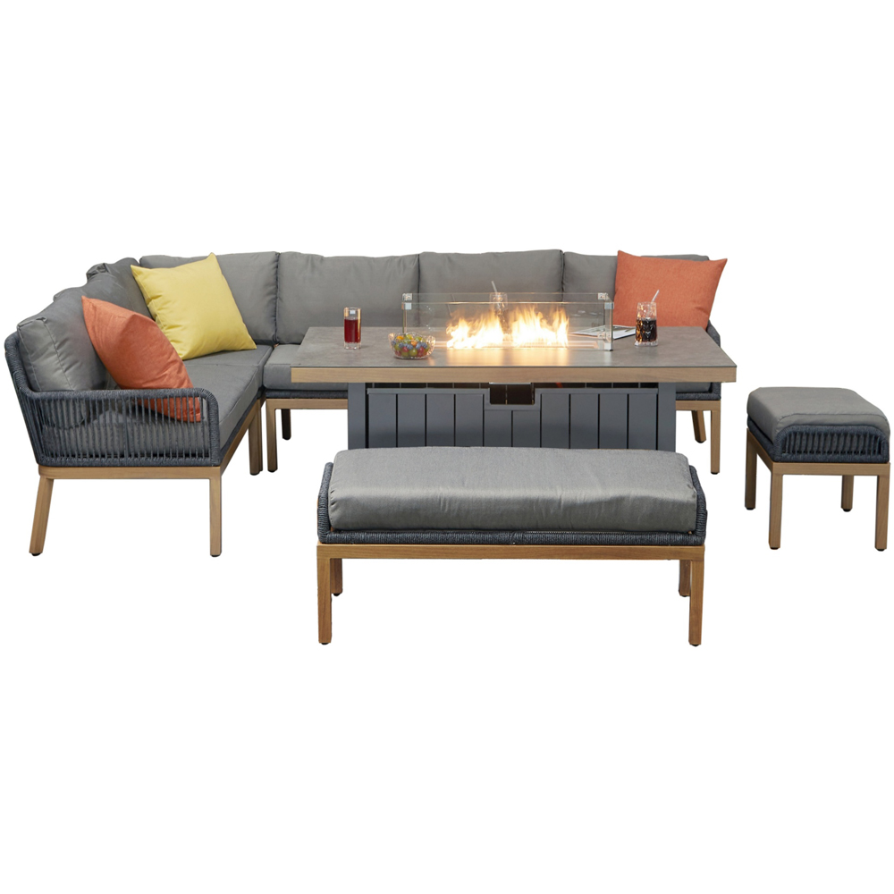 Furniture One 9 Seater Aluminium Corner Sofa Set with Fire Pit Table Image 2
