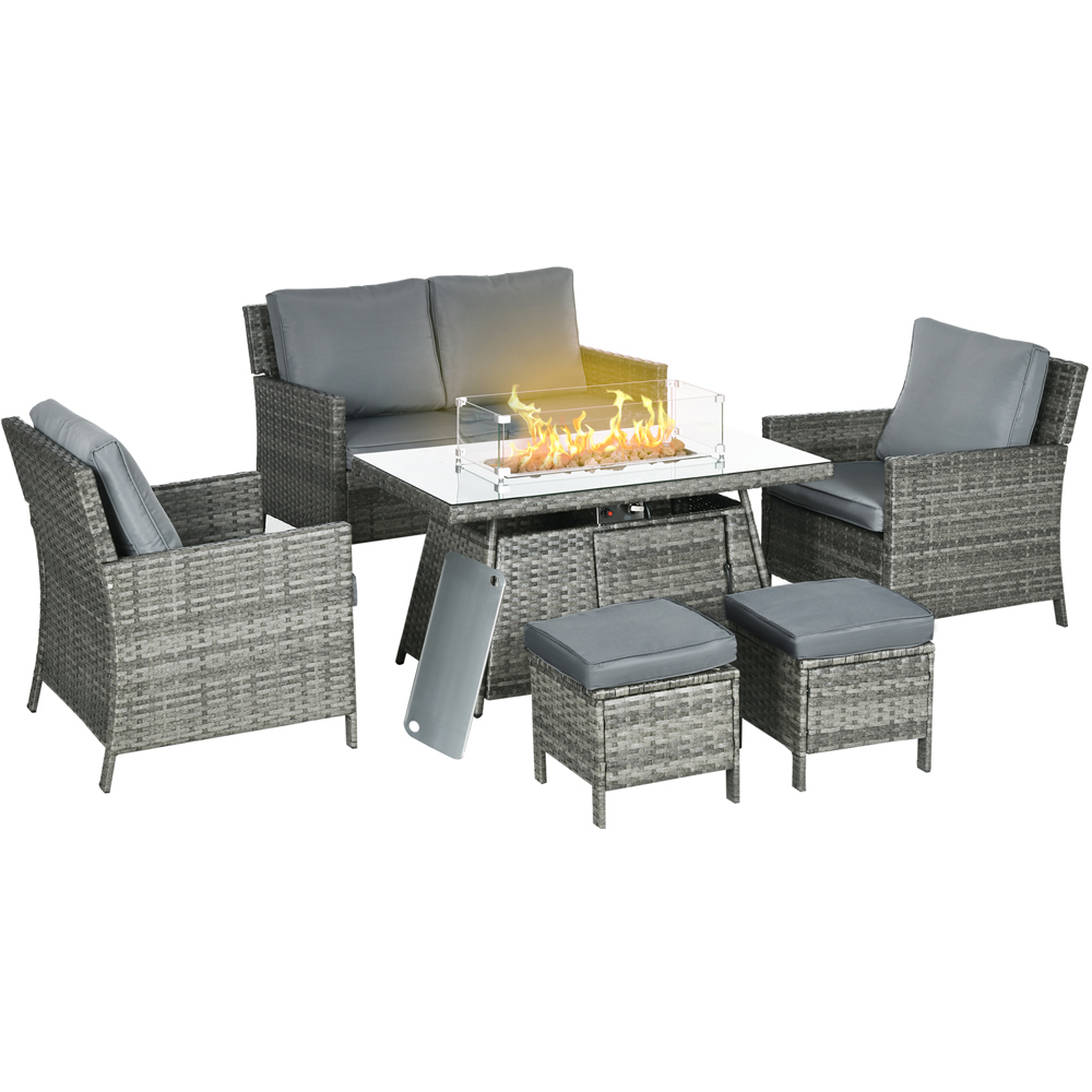 Outsunny 6 Seater Grey Sofa Lounge Set with Gas Fire Pit Table Image 2