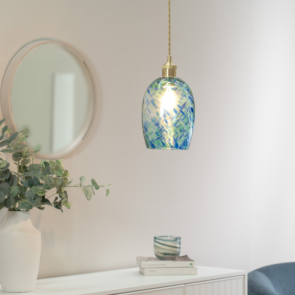 ValueLights India Green Gold Confetti Glass Pendant Shade Image 2