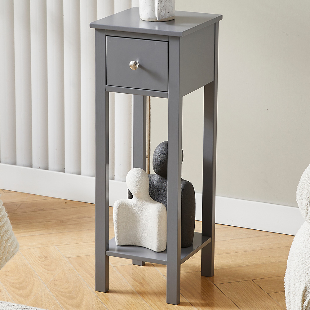 Brooklyn Amelia Single Drawer Single Shelf Grey Solid Wooden Bedside Table Image 1