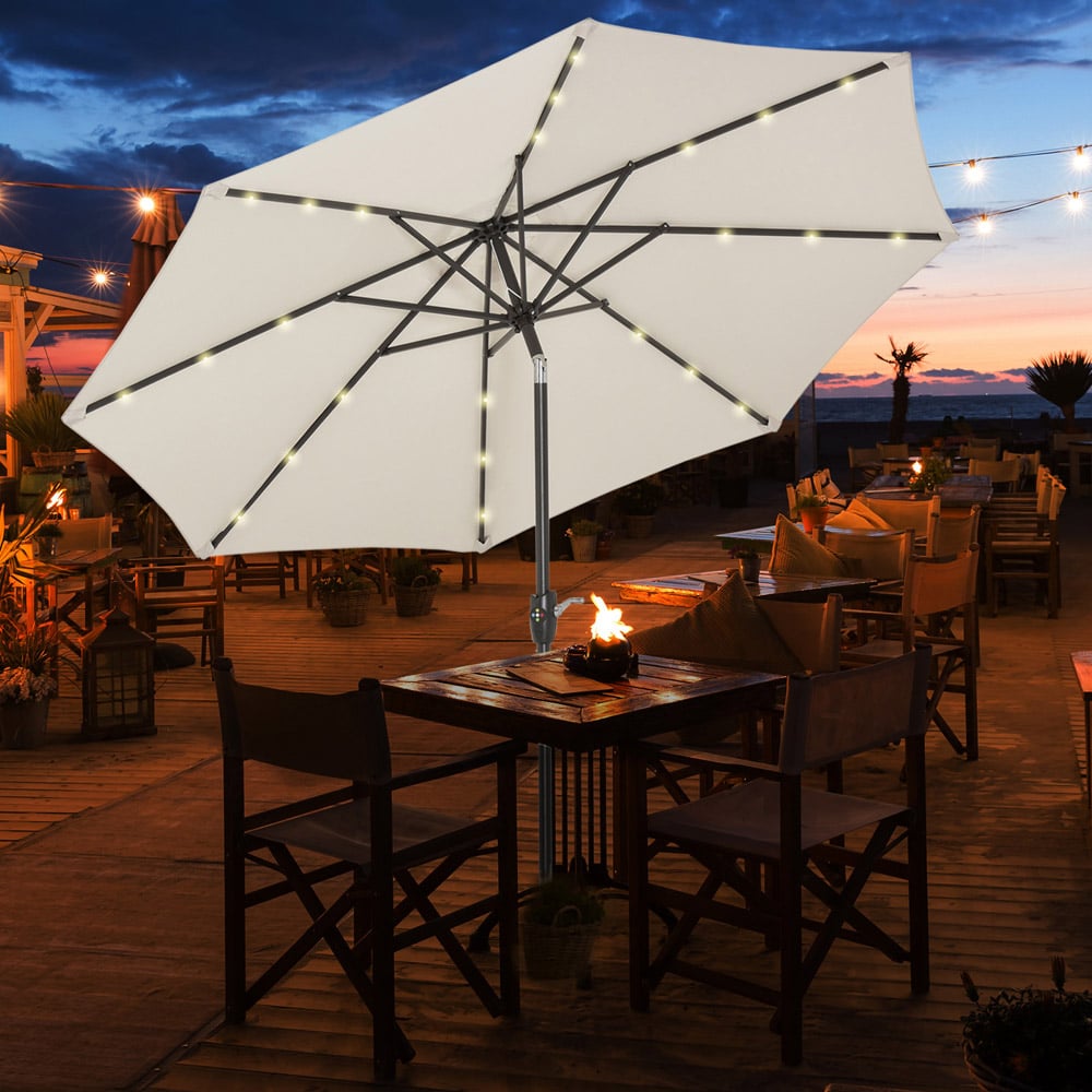 Outsunny Off White 24 LED Crank and Tilt Parasol 2.75m Image 2